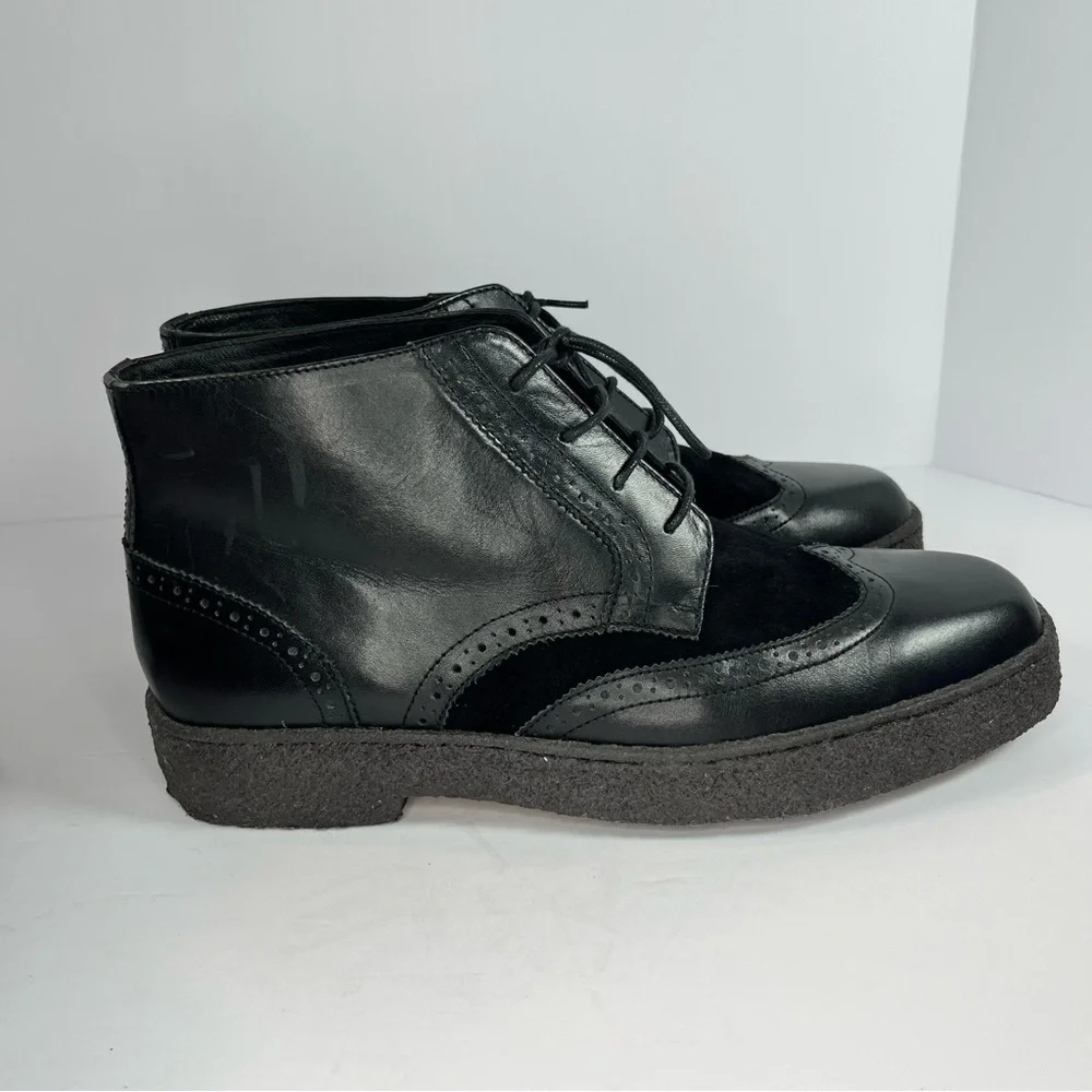 British Walkers Playboy Wingtip Crepe Sole Boots Black Leather Suede 11.5